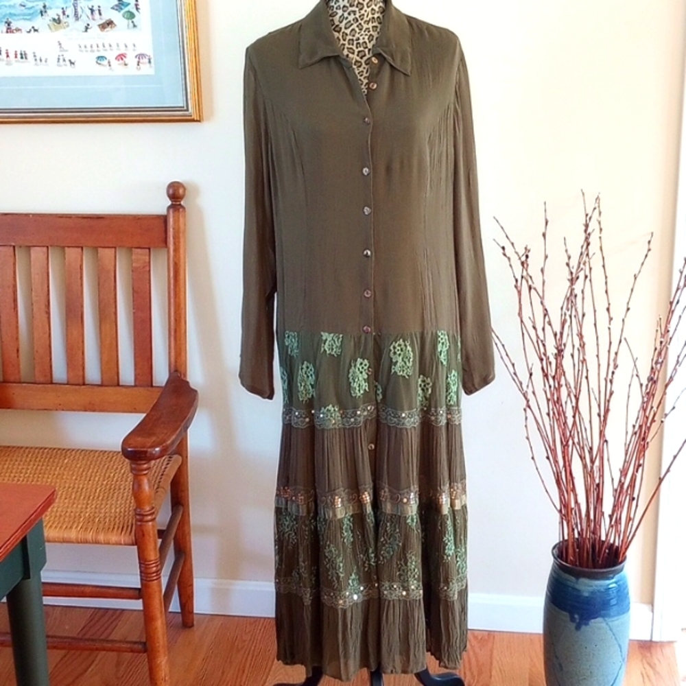 VTG 80s Together Ladies Long Sleeve Maxi Dress Size:14 Color:Forest Green NWOT